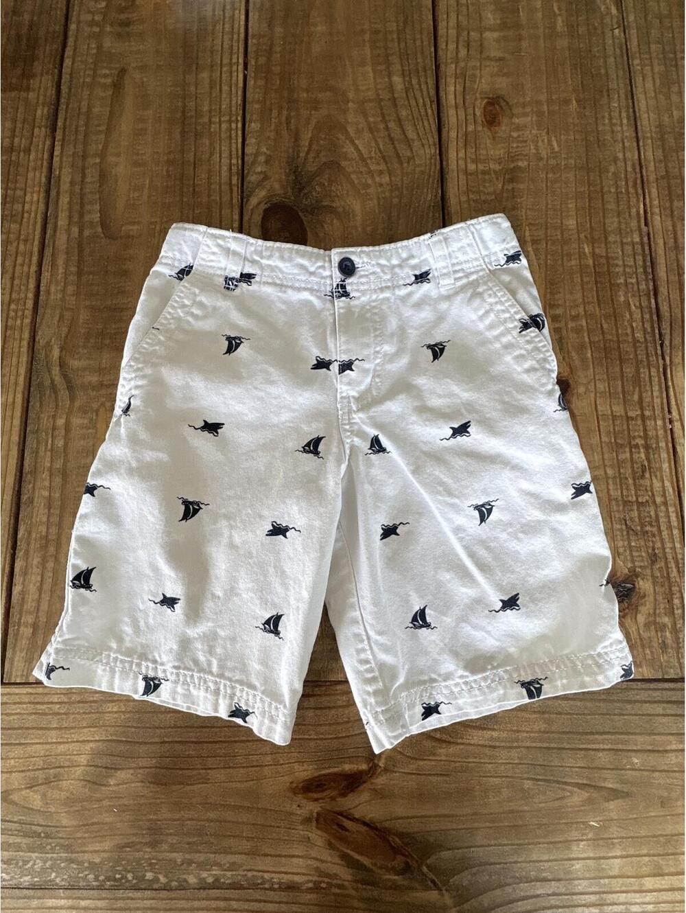 Faded Glory Boys Size 7 White Sailboat Print Cotton Jean Shorts Kids